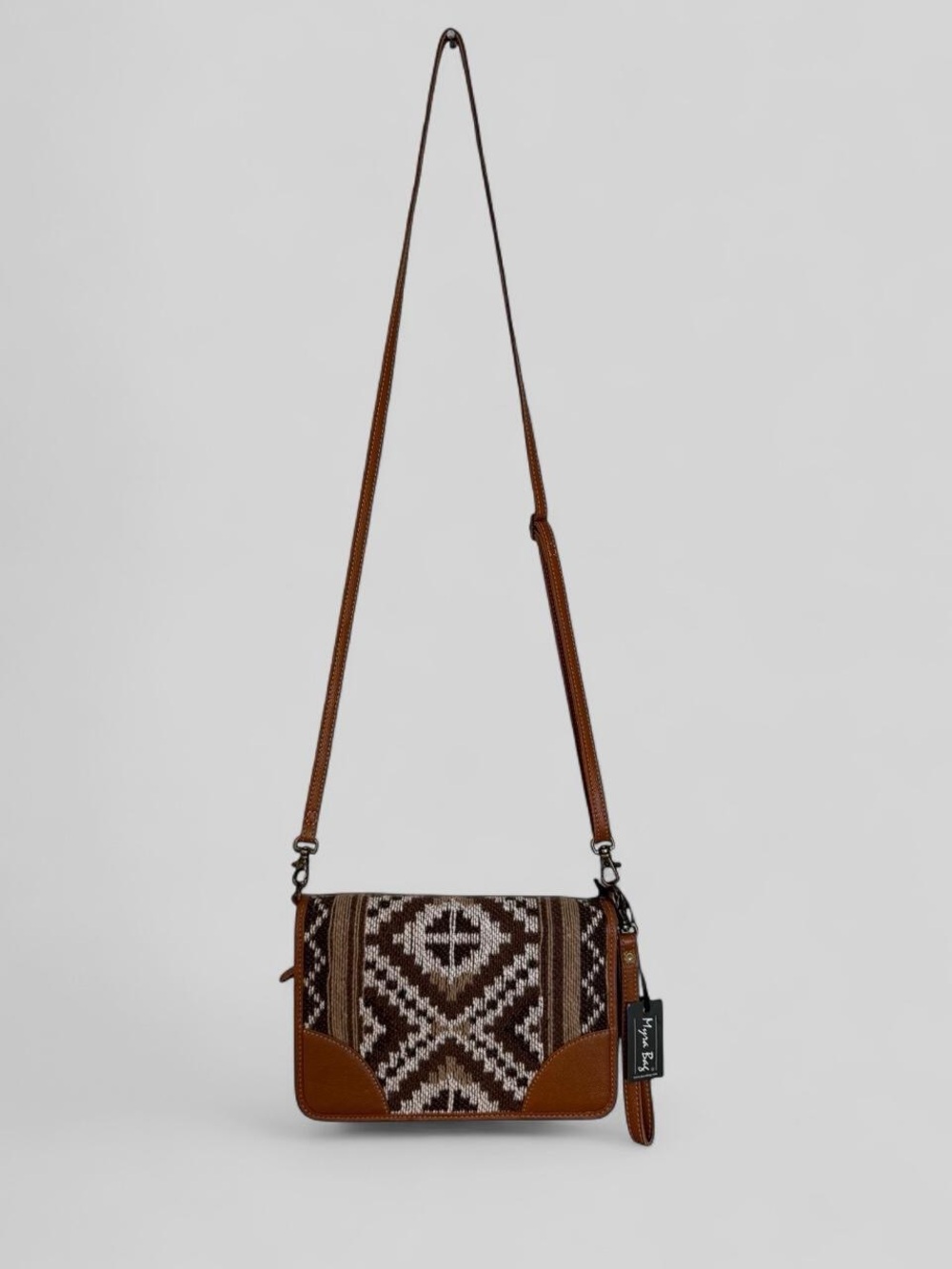 Myra Bag Southwestern Aztec Woven Crossbody Bag Leather Trim Boho
